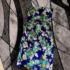 Satin Blue Floral Midi Dress